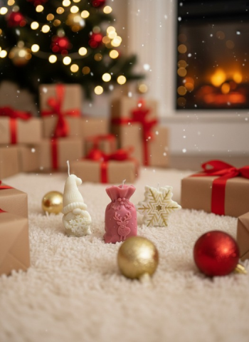 Set 3 lumanari parfumate, HANDMADE, ceara naturala din soia, fitil din bumbac, Spiridus, Sac si Fulg, 7.5 cm [1]