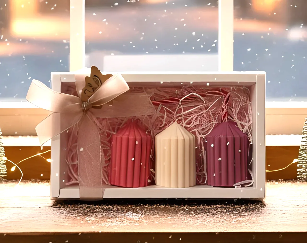 Set 3 lumanari parfumate,o e decoratiune din plastic, HANDMADE, ceara naturala din soia, fitil din bumbac, 7 cm