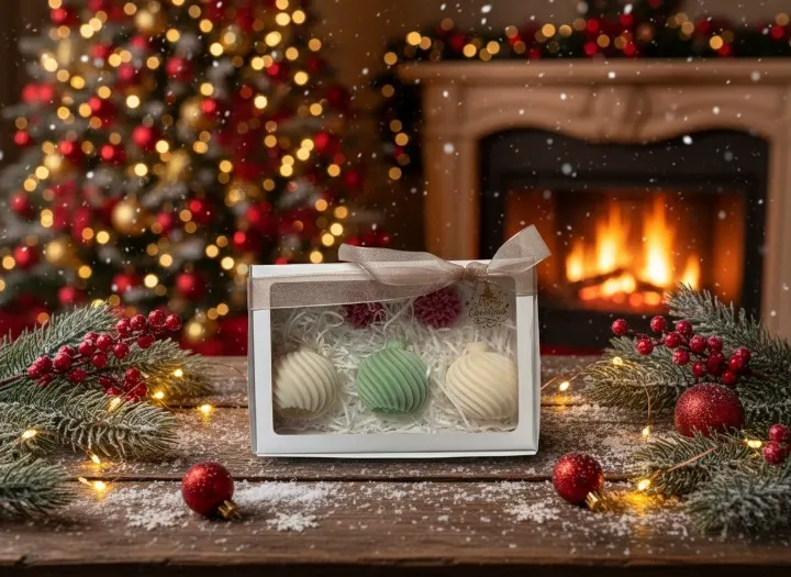 Set 3 lumanari parfumate tip glob, 2 decoratiuni din ceara, HANDMADE, ceara naturala din soia, fitil din bumbac, 7 cm [2]