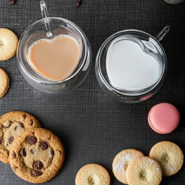 Set 4 cani cu pereti dubli, model inima, din sticla, termorezistente, Transparent, 250 ml [2]