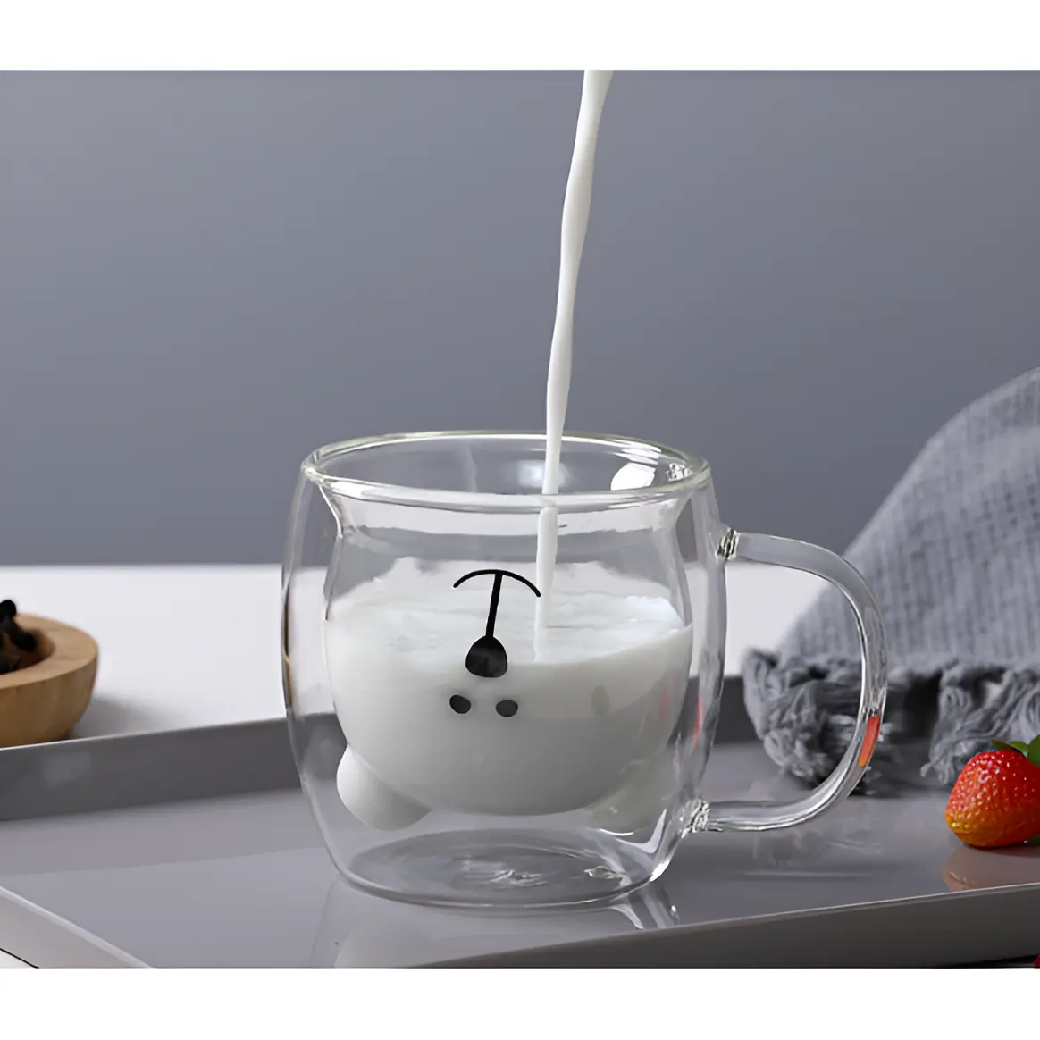 Set 4 cani cu pereti dubli, model ursulet, termorezistente, Transparent, 260 ml [4]