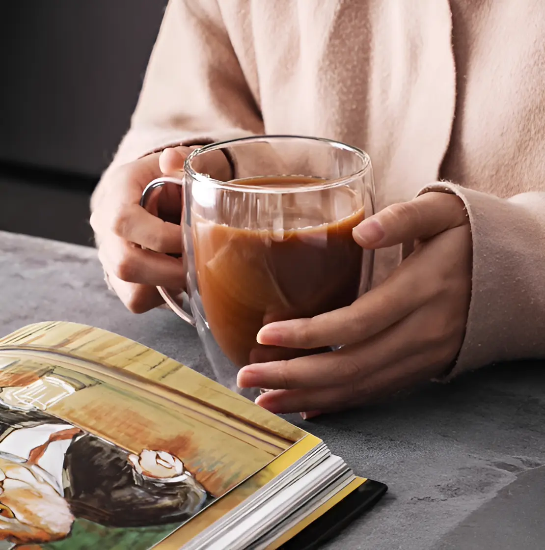 Set 4 cani cu pereti dubli, pentru cafea, ceai, din sticla, Tranparent, 450 ml [3]