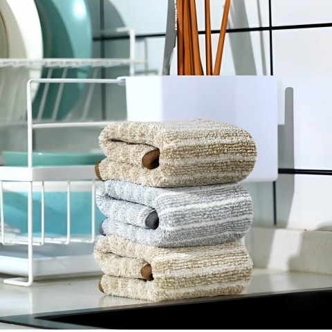 Set 5 lavete reutilizabile din microfibra, model cu dungi, Multicolor, 30 x 30 cm [4]