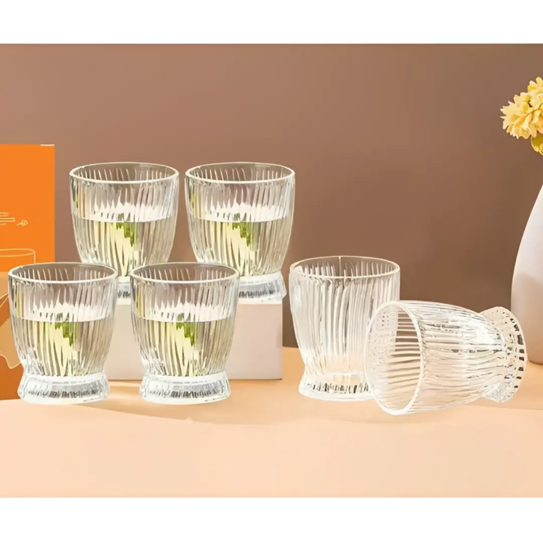 Bucatarie - Set 6 pahare, din sticla, cu model, Transparent, 285 ml