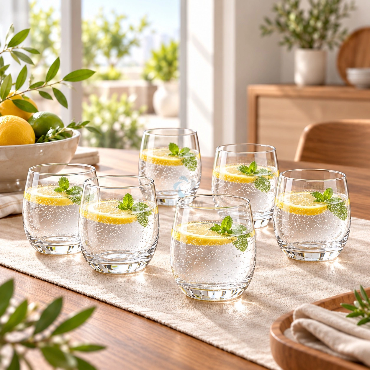 Set 6 pahare pentru apă, suc, bauturi racoritoare, din sticla, model rotunjit, Transparent, 400 ml [0]