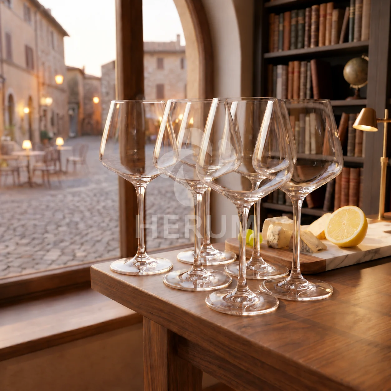 Pahare - Set 6 pahare pentru vin, din sticlă, cu picior înalt, design elegant, Transparent, 450 ml
