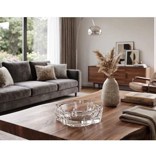 Set 6 scrumiere patrate, din sticla, cu 4 suporturi pentru tigara, elegante, Transparent [2]