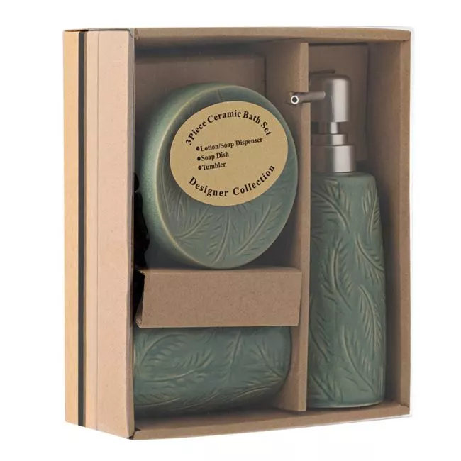 Set accesorii de baie, cu dozator, pahar pentru periute si sapuniera, Verde menta, 3 buc [4]