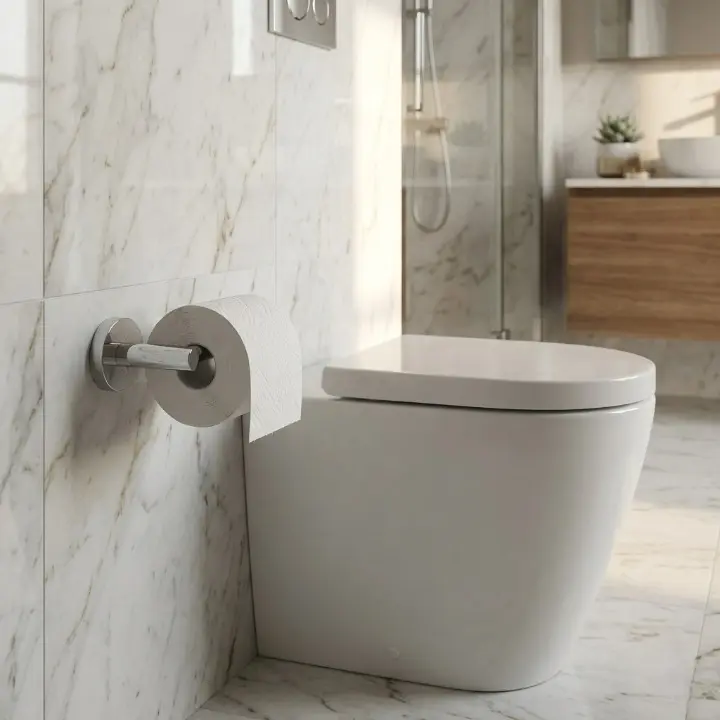 Set accesorii pentru baie, din alama, bara pentru prosoape, suport hartie igienica, suport cu pahar din sticla, sapuniera din sticla, agatatoare dubla, suport pentru prosop maini, Argintiu, 6 piese [3]