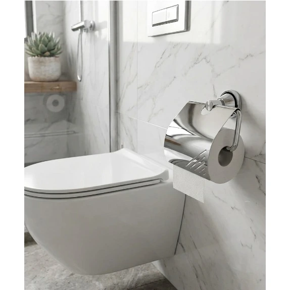 Set accesorii pentru baie, din aluminiu, bara pentru prosoape, suport hartie igienica, suport cu pahar din sticla, sapuniera din sticla, agatatoare dubla, suport pentru prosop maini, Argintiu, 6 piese [5]