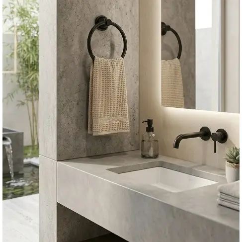 Set accesorii pentru baie, din aluminiu, bara pentru prosoape, suport hartie igienica, suport cu pahar din sticla, sapuniera din sticla, agatatoare dubla, suport pentru prosop maini, Negru, 6 piese [2]