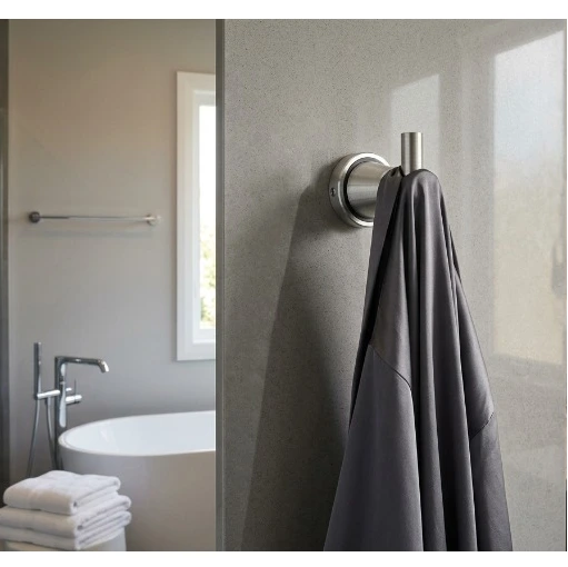 Set accesorii pentru baie, din aluminiu, bara pentru prosoape, suport hartie igienica, suport cu pahar din sticla, sapuniera din sticla, agatatoare dubla, suport pentru prosop maini, Argintiu, 6 piese [1]