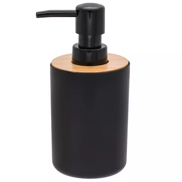Set accesorii pentru baie din plastic, dispenser sapun lichid, recipient pentru periute, Negru, 2 buc. [1]