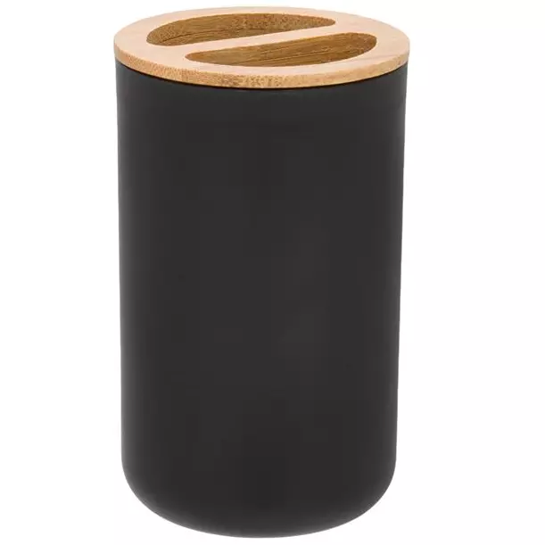 Set accesorii pentru baie din plastic, dispenser sapun lichid, recipient pentru periute, Negru, 2 buc. [2]
