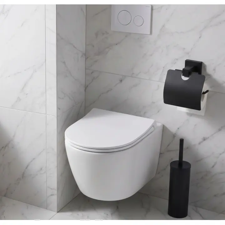 Set accesorii pentru baie, din zinc, bara pentru prosoape, suport hartie igienica, suport cu pahar din sticla, sapuniera din sticla, agatatoare, inel prosop maini, Gri, 6 piese [1]