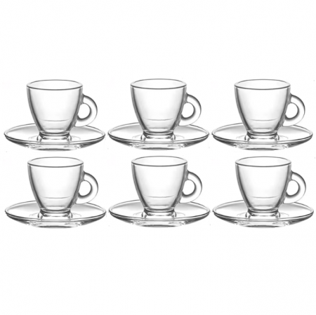 Set cani si farfurii de sticla pentru cafea, Neirini, Transparent, 220 ml, 6 cani, 6 farfurii [0]