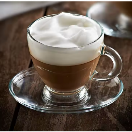 Set cani si farfurii de sticla pentru cafea, Neirini, Transparent, 220 ml, 6 cani, 6 farfurii [2]