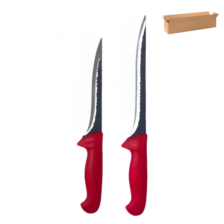 Tacamuri - Set cutite macelarie, lame cu imprimeu, manere rosii, 2 piese