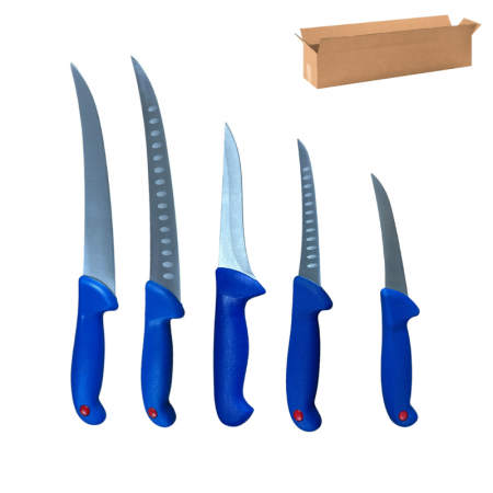 Tacamuri - Set cutite macelarie, manere albastre, 5 piese