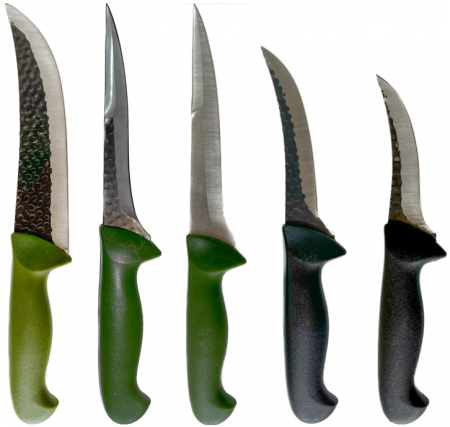 Tacamuri - Set cutite pentru macelarie, lama curbata, lama cu tais dublu, verde, negru, lungimea lamei de 12 - 20 cm