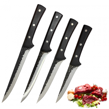 Cutite - Set cutite pentru macelarie, maner din lemn, lama dreapta, Negru, 4 piese