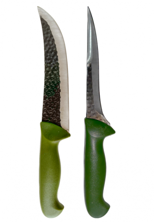 Tacamuri - Set de 2 cutite pentru macelarie, lama curbata, lama cu tais dublu, verde, lungimea lamei de 19 - 20 cm