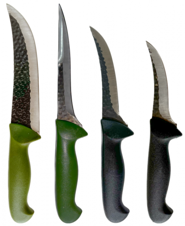 Tacamuri - Set de 4 cutite pentru macelarie, lama curbata, lama cu tais dublu, verde, negru, lungimea lamei de 12 - 20 cm
