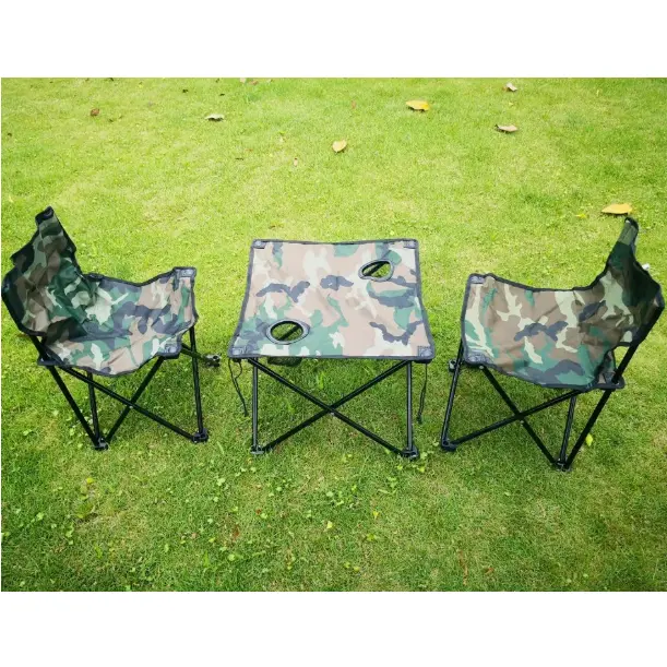 Set de camping portabil, 2 scaune pliabile, masa pliabila, geanta de transport, model camuflaj, 4 piese [4]