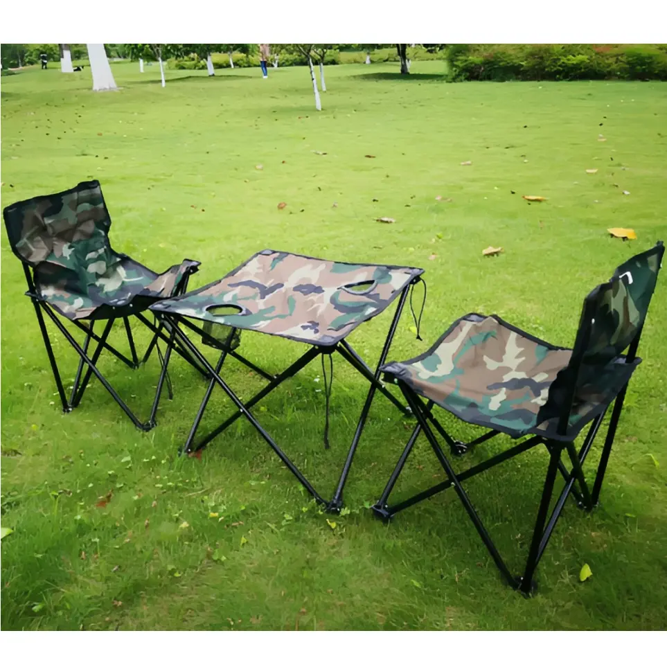 Gradina - Set de camping portabil, 2 scaune pliabile, masa pliabila, geanta de transport, model camuflaj, 4 piese