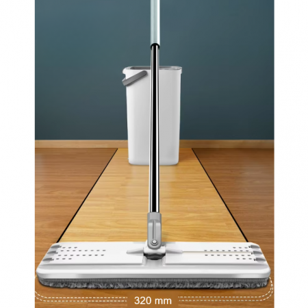 Set de mop cu galeata, cuve separate pentru spalare si uscare, Alb/Gri, 5 lavete pentru mop incluse, 23 x 17 x 37 cm [3]