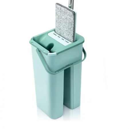 Set de mop cu galeata, cuve separate pentru spalare si uscare, Turcoaz, 2 lavete pentru mop incluse [1]