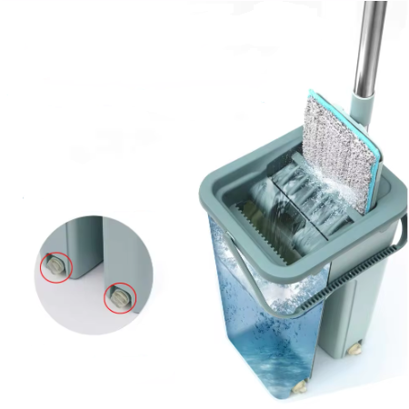 Set de mop cu galeata, cuve separate pentru spalare si uscare, Turcoaz, 2 lavete pentru mop incluse [4]