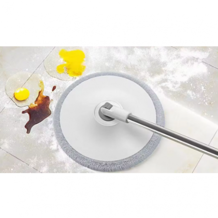 Set de mop rotativ cu galeata, storcator, mop rotund cu microfibra, 2 lavete incluse, Gri / Alb [2]