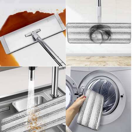 Set lavete din microfibra cu prindere dubla pentru mop, Gri, 32 x 12 cm, 6 buc [4]
