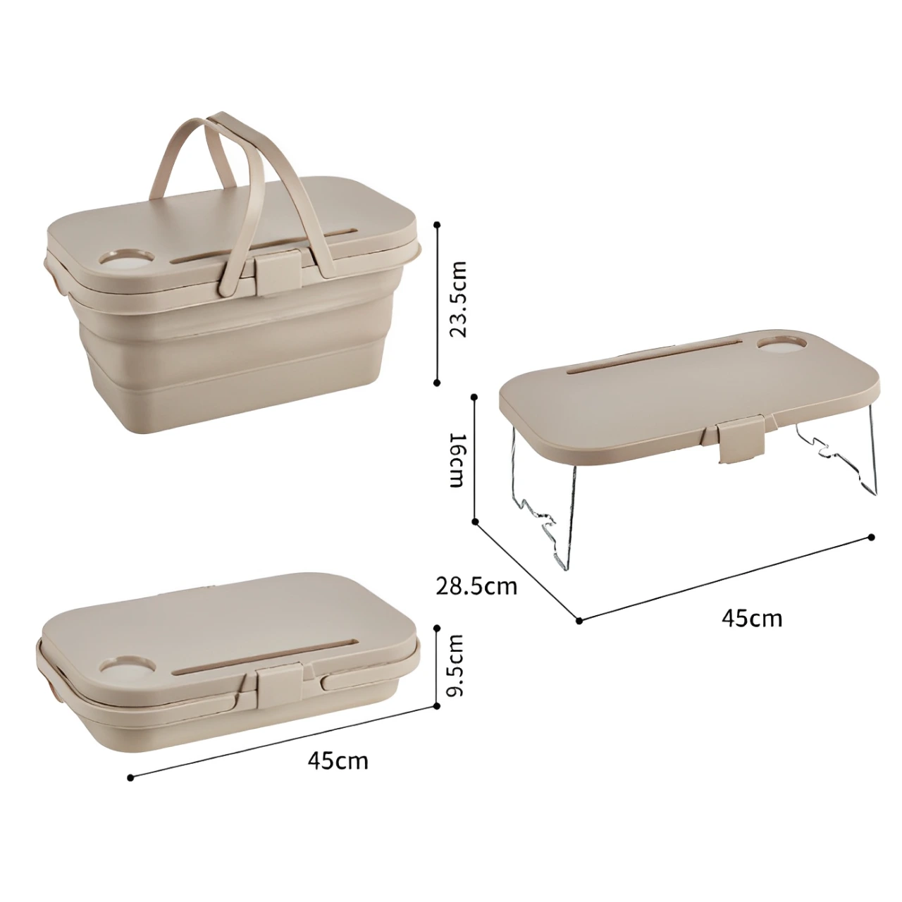 Set masuta camping pliabila, cos pliabil cu capac, pentru picnic, Bej, 2 piese [1]
