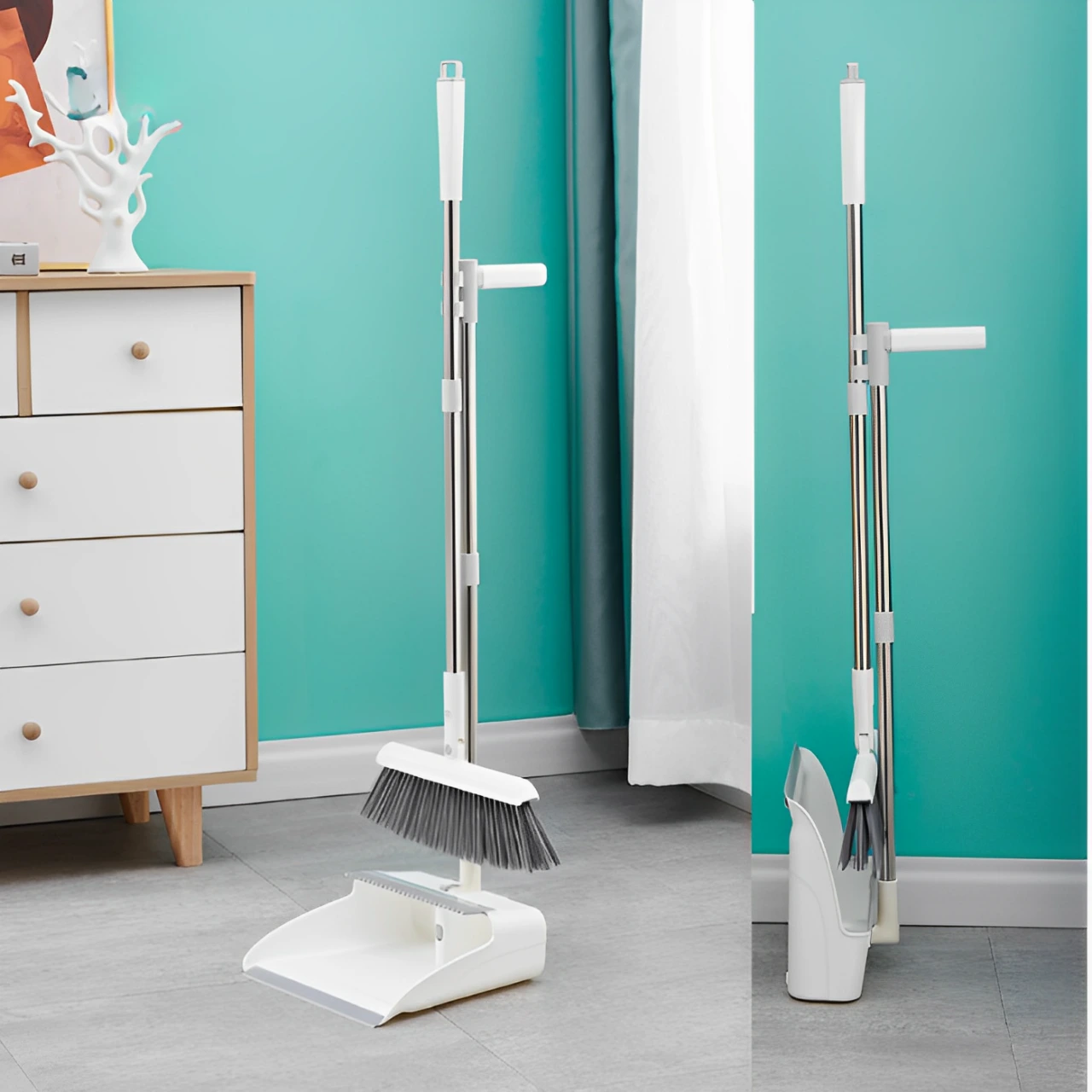 Set matura si faras, pliabil, cu coada, metal si plastic, curatenie casa, Alb/Gri [2]