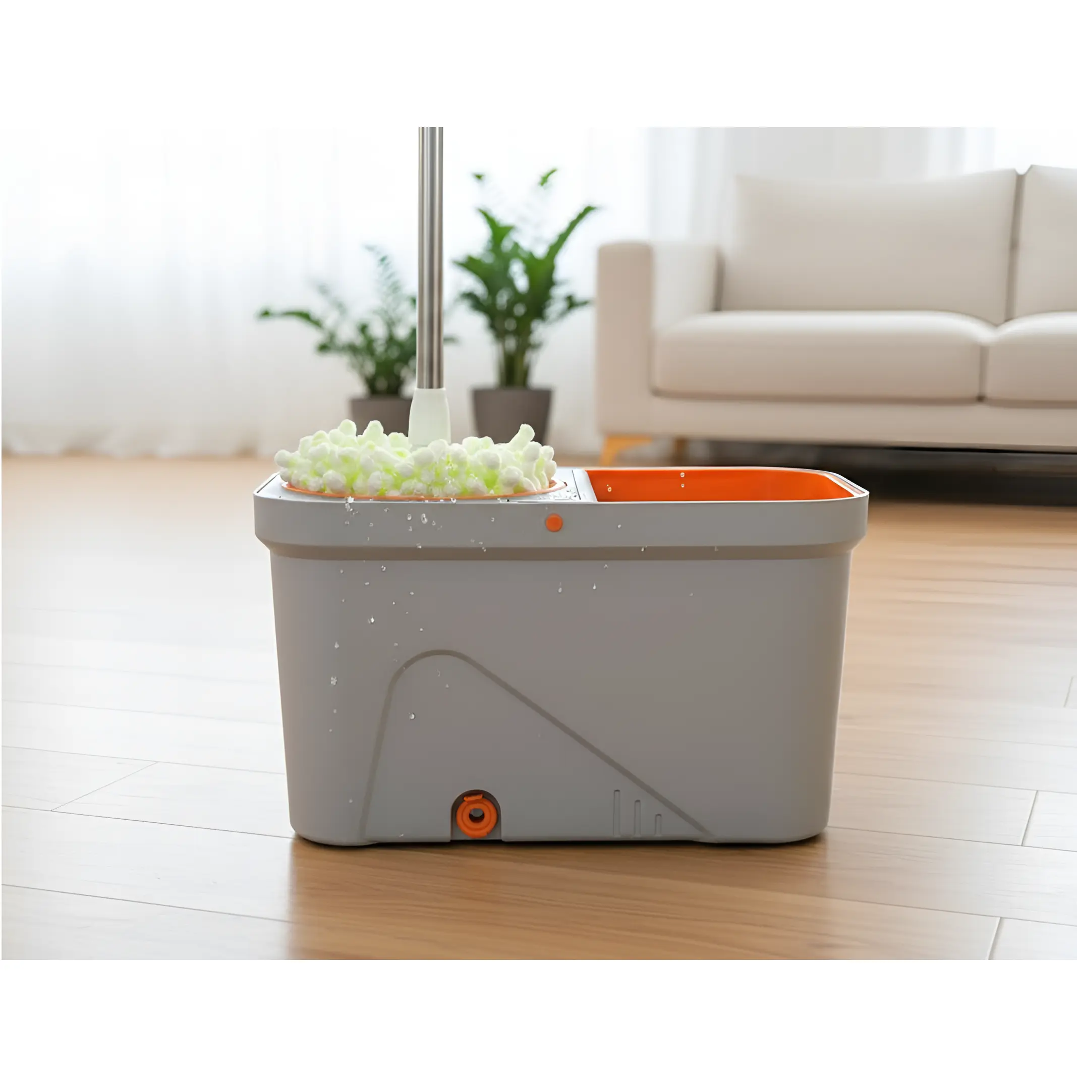 Set mop rotativ cu galeată și storcător centrifugă, Portocaliu/Gri, 10L, 2 lavete incluse [1]