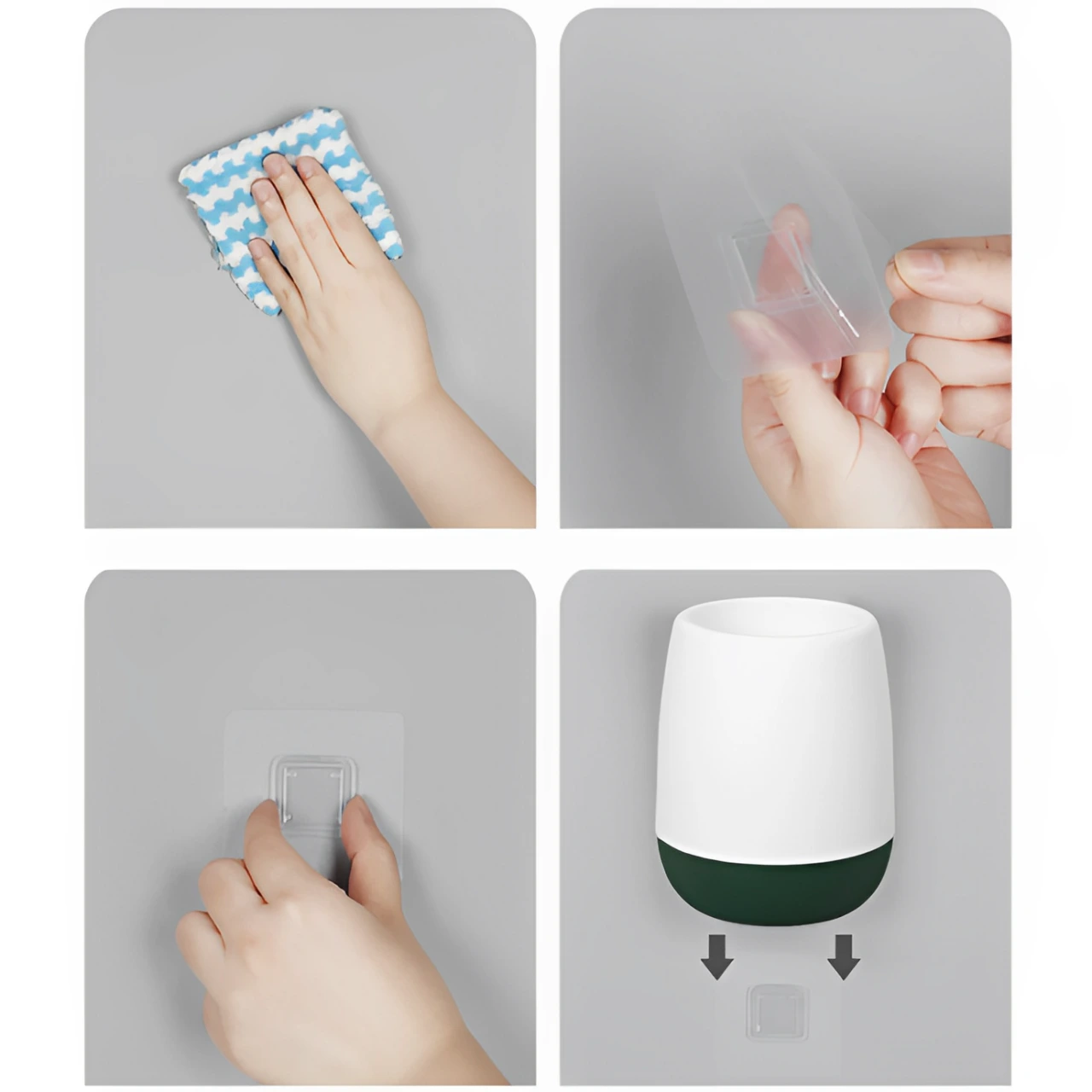 Set perie de toaleta si recipient cu adeziv, plastic, peri din silicon moale, flexibili, Alb/Gri, 10 x 52.5 cm [4]
