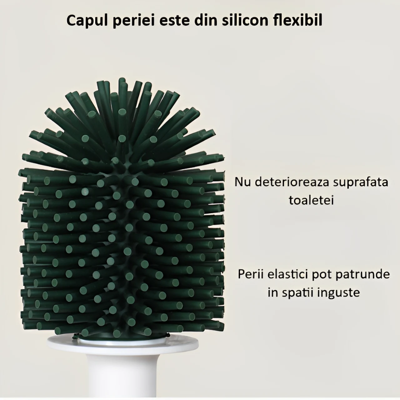Set perie de toaleta si recipient cu adeziv, plastic, peri din silicon moale, flexibili, Negru, 10 x 52.5 cm [2]