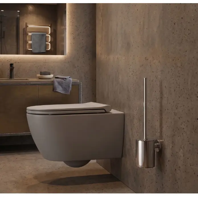 Set perie WC cu suport, de prins in perete, din inox, Argintiu [5]