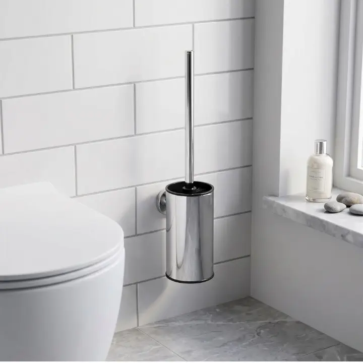 Baie - Set perie WC cu suport, de prins in perete, din inox, Argintiu