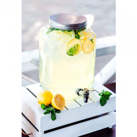 Set recipient pentru servit bauturi cu robinet si suport metalic, Transparent/Negru, 2 piese [2]