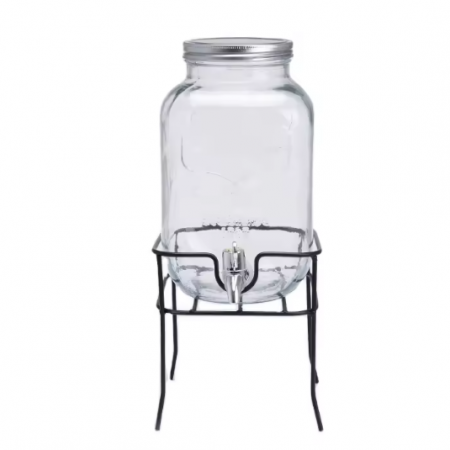 Bucatarie - Set recipient pentru servit bauturi cu robinet si suport metalic, Transparent/Negru, 2 piese