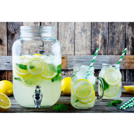 Set recipient pentru servit bauturi cu robinet si suport metalic, Transparent/Negru, 2 piese [3]