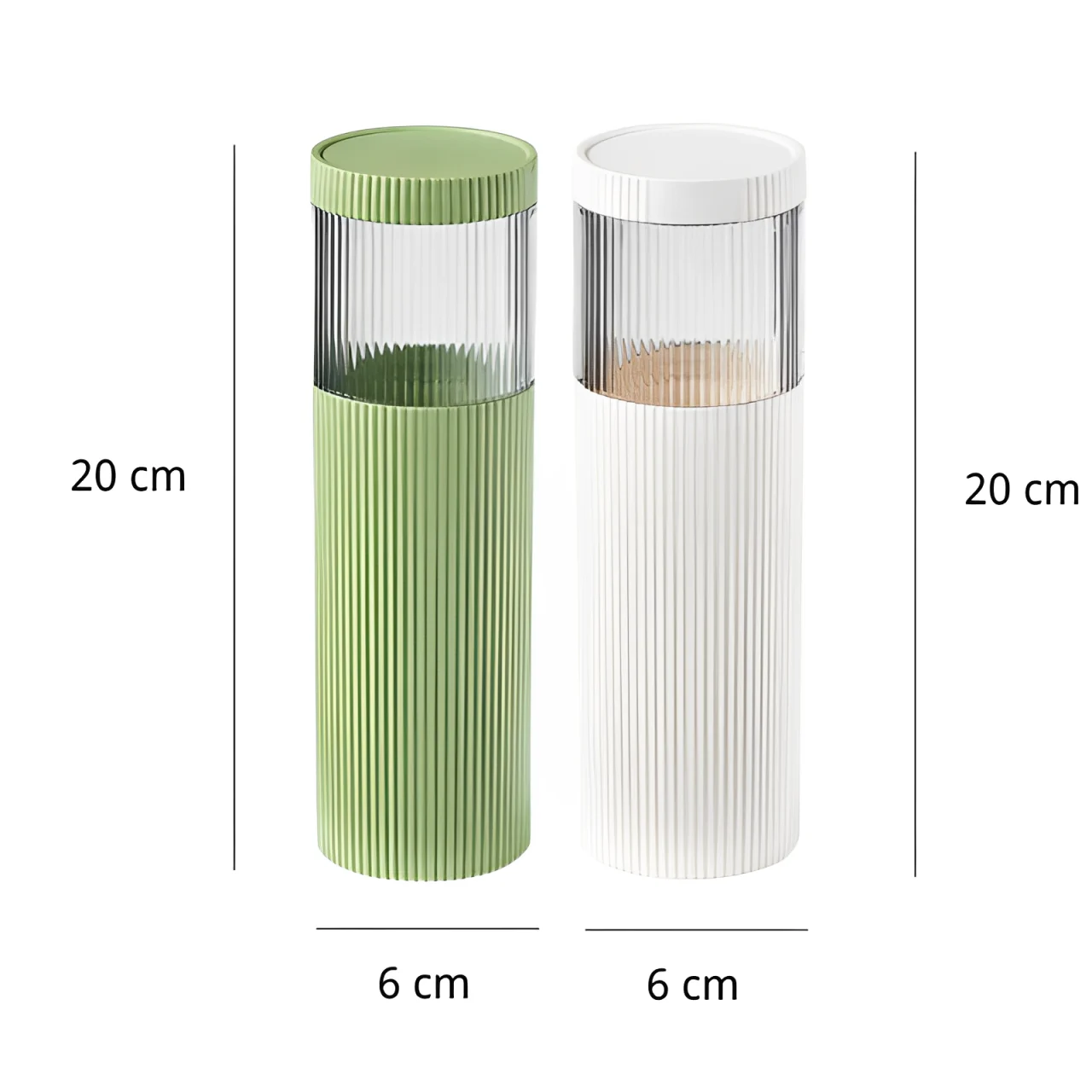 Set recipiente din plastic cu capac pentru periuta de dinti, Alb/Verde, 6 x 20 cm, 2 buc [1]