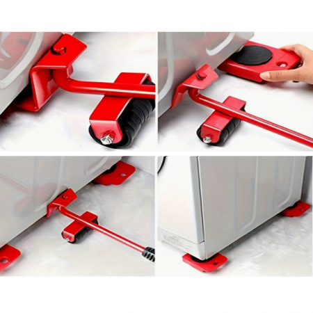 Set suport cu roti pentru mutat mobila, electrocasnice, Rosu/Negru, 5 piese [2]
