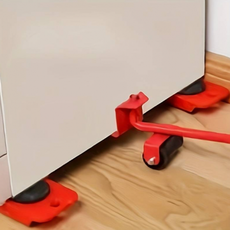 Set suport cu roti pentru mutat mobila, electrocasnice, Rosu/Negru, 5 piese [1]