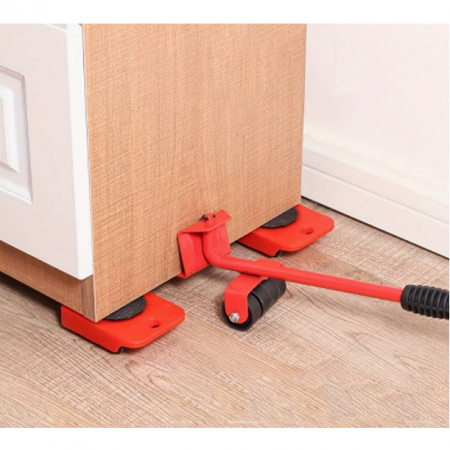 Set suport cu roti pentru mutat mobila, electrocasnice, Rosu/Negru, 5 piese [3]