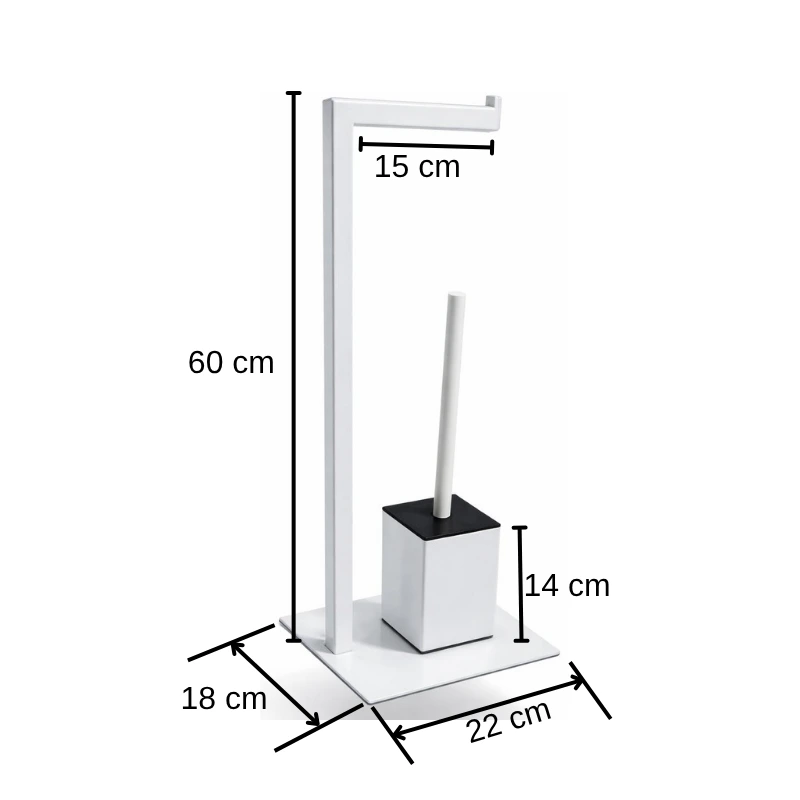 Set suport hartie igienica, baza dreptunghiulara, suport perie de toaleta si perie de toaleta, din inox, Alb, 22 x 18 x 60 cm [5]