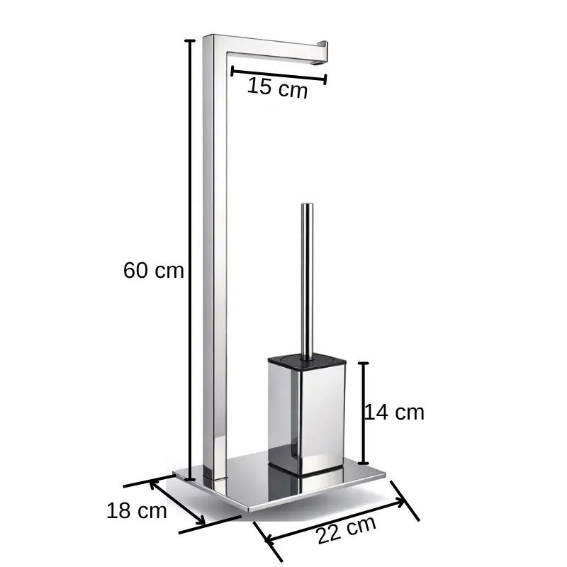 Set suport hartie igienica, baza dreptunghiulara, suport perie de toaleta si perie de toaleta, din inox, Argintiu, 22 x 18 x 60 cm [5]
